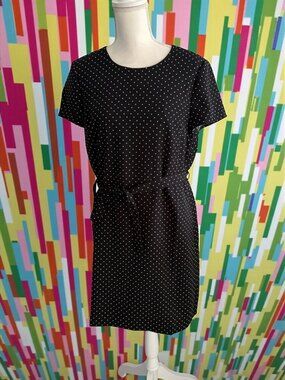 J CREW Black Polka Dot Belted Deess Size 10